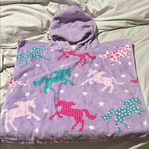 Purple Hooded Unicorn Poncho 💯 cotton terry cloth purple pink coverup towel euc